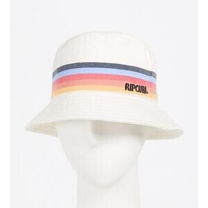 Rip Curl White Bucket Hat Retro Rainbow Stripe Surf Beach Sun Hat NEW